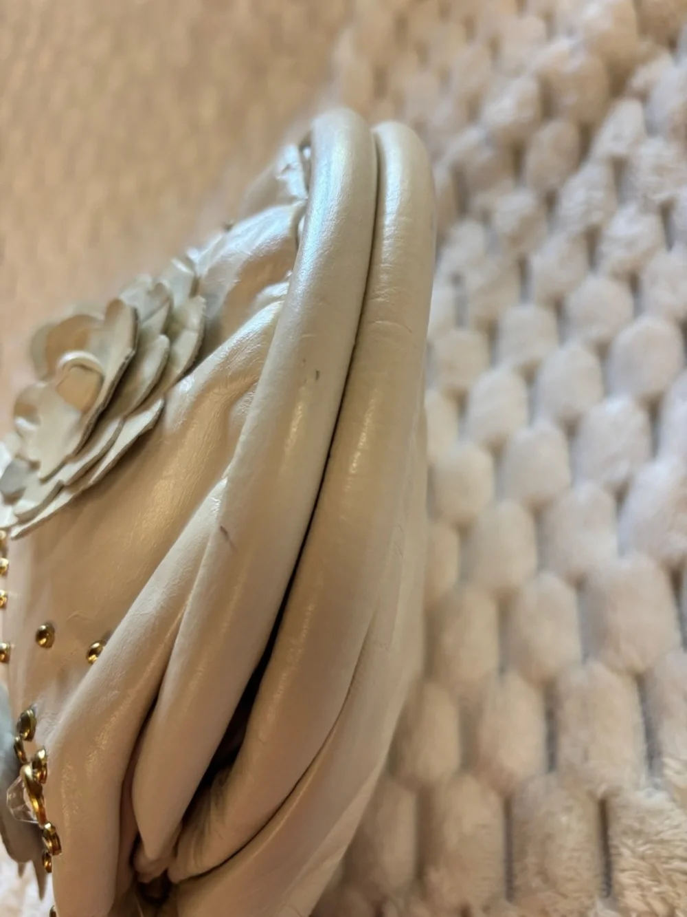 Atalla New York Cream Leather Floral Studded Clutch-Shoulder Bag